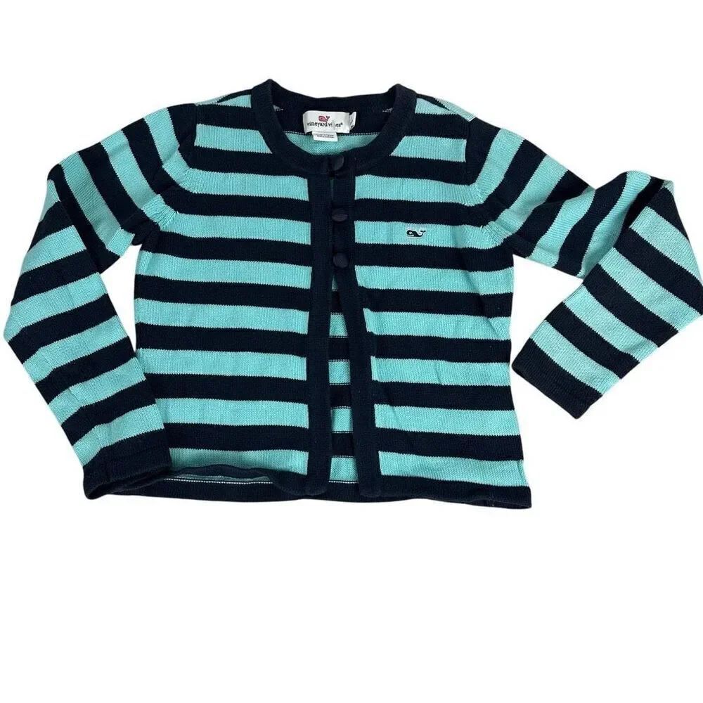 Vineyard Vines Girls Crop Cardigan Size Medium Navy Striped